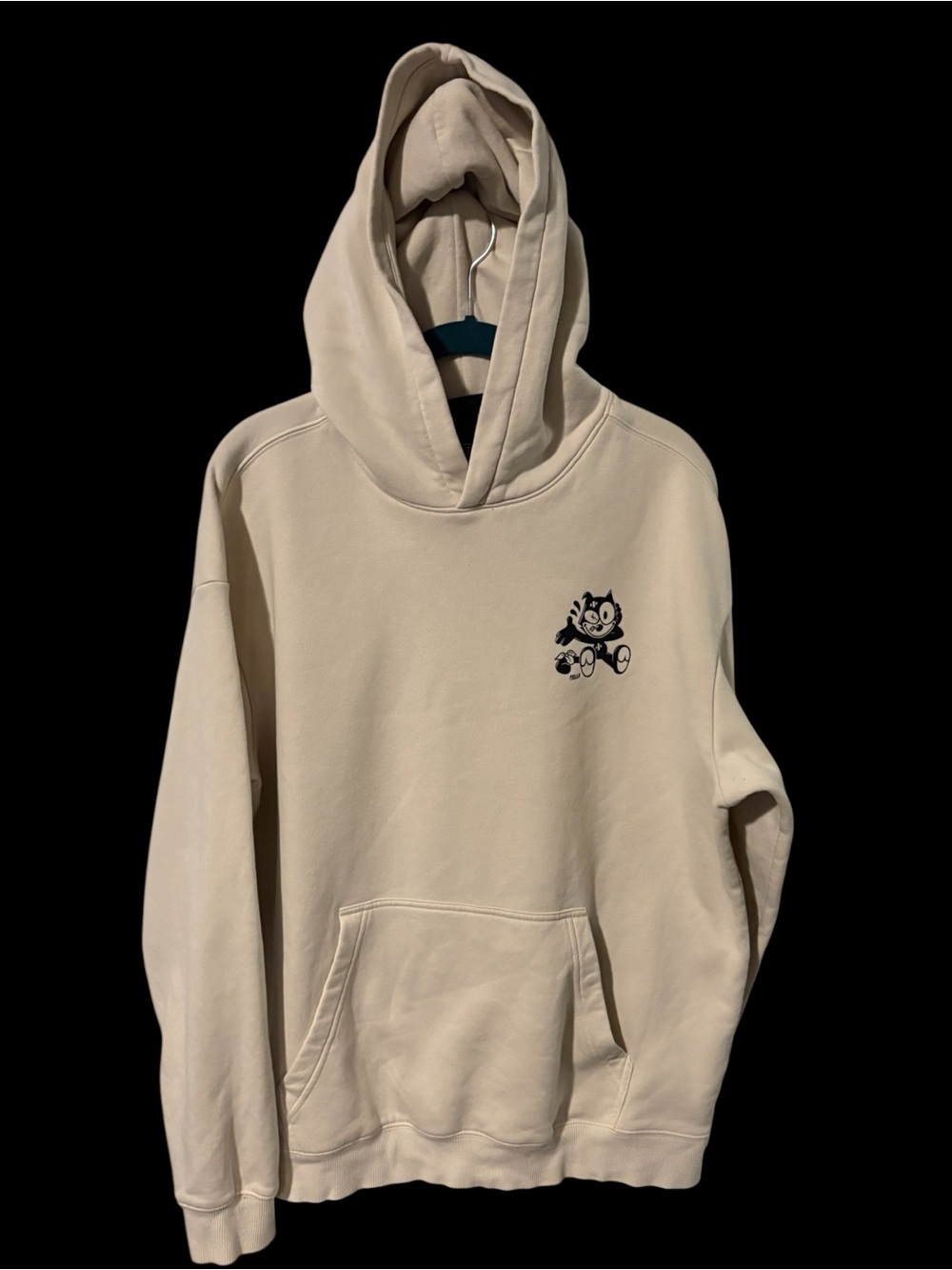 H&M Cream Crewneck Hoodie with Small Black Graphic